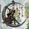 Halloween Moon Witch Hanging Decoration Stained Glass 2D Flat Acrylic Faux Crystal Pendant Witch Suncatcher Wall Window Hanging Sign Ornament