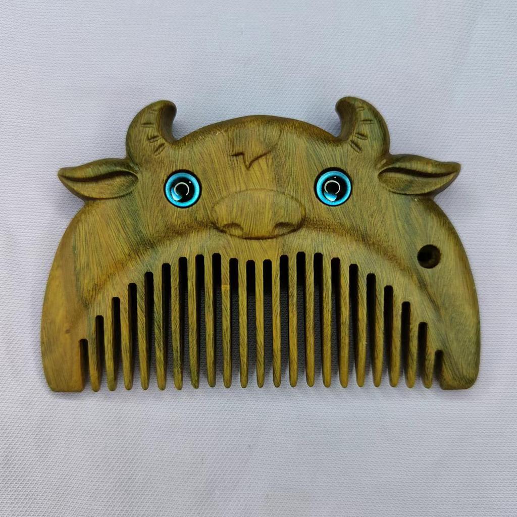 12 Zodiac Green Sandalwood Baby Comb – Engravable Wooden Craft for Children's First Birthday Gift