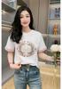 2026 Summer Women's Elegant Embroidered Chinese Style Short Sleeve Round Neck T-shirt
