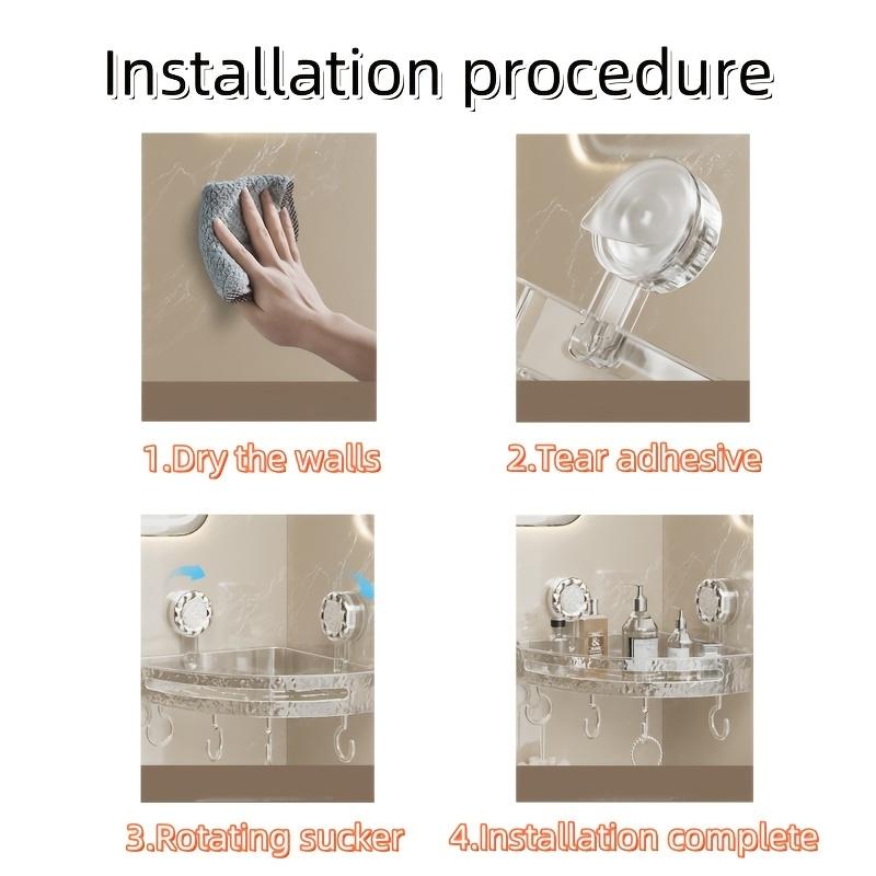 Waterproof Transparent PET Plastic Corner Shelf with Suction Cup Hooks, Matte Finish, Wall-Mounted Bathroom Organizer,with Strong Suction for Bathroom