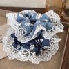 Elegant Blue Lace Edged Women's Children's Universal Cloth Hair Band Daily Wear Travel Braided Hair Versatile Fashion Accessorie
