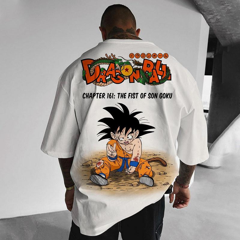 Anime Dragon Ball DRAGON BALL Goku Direkt aufgesprühtes Schweres Baumwoll-T-Shirt Kurzarm Herren Große Größe Oberteil