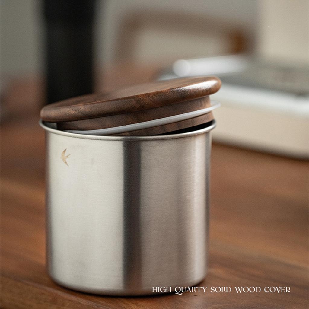 Luftdichter Edelstahl-Kaffeebehälter mit Holzdeckel, Kleines tragbares Kaffeebohnen-Aufbewahrungsglas für die Küche