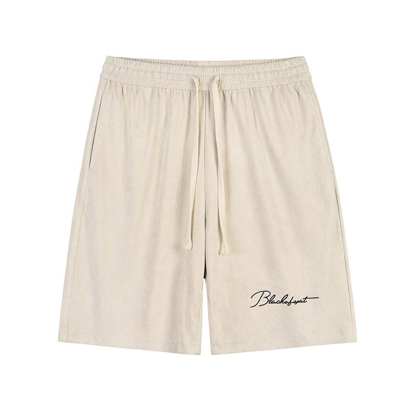 

Blackofexit High Street Faux Suede Embroidered Loose-Fitting Knee-Length Shorts for Men and Women, Niche High-End Matte Shorts Apricot X L