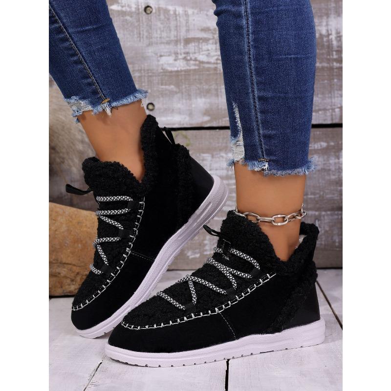 Women's Plus Size Fashion Minimalist Mid Calf Snow Boots Winter Fleece Lined Warm Korean Style Cotton Shoes