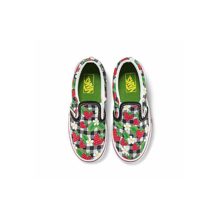 Vans Strawberry Print Casual Low-Top Kids Skate Shoes Kids sneaker Black White VN0A7Q5GARU