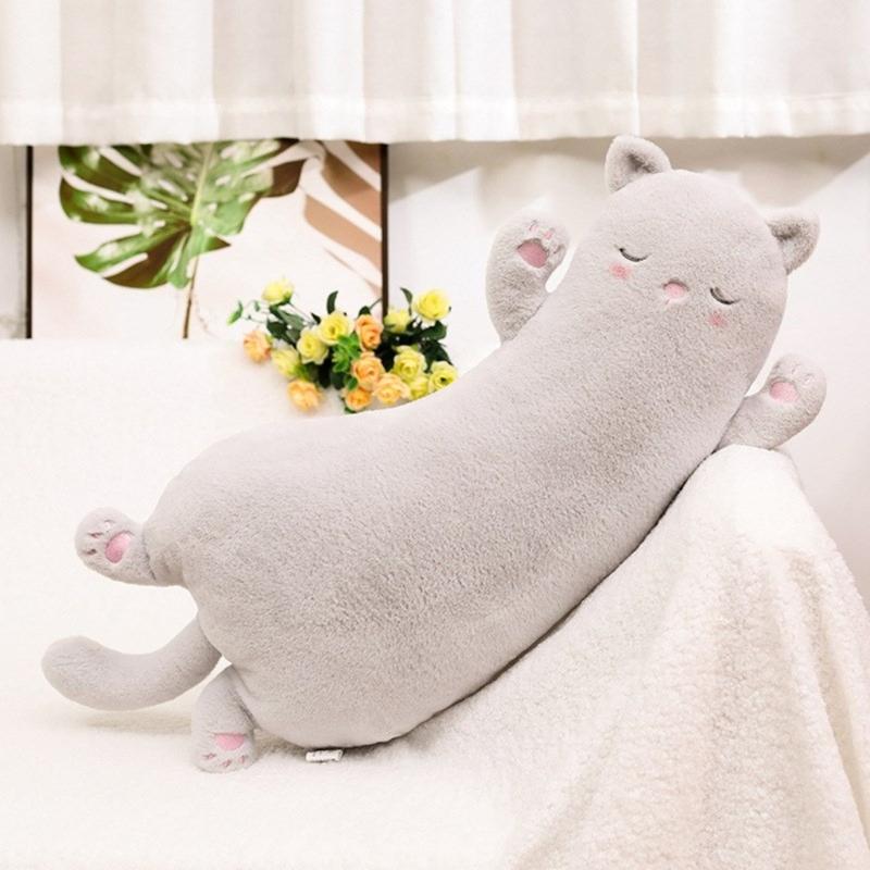 Cute Cat Stuffed Animal Pillow Long and Soft Perfect for Kids Bed or Sofa Decor