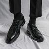 Fashion British style low-top leather shoes large size lace-up business dress shoes Brock pointed men's shoes
