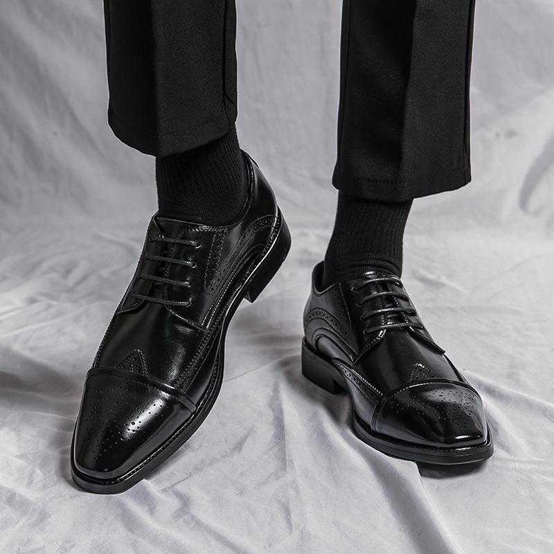 Fashion British style low-top leather shoes large size lace-up business dress shoes Brock pointed men's shoes