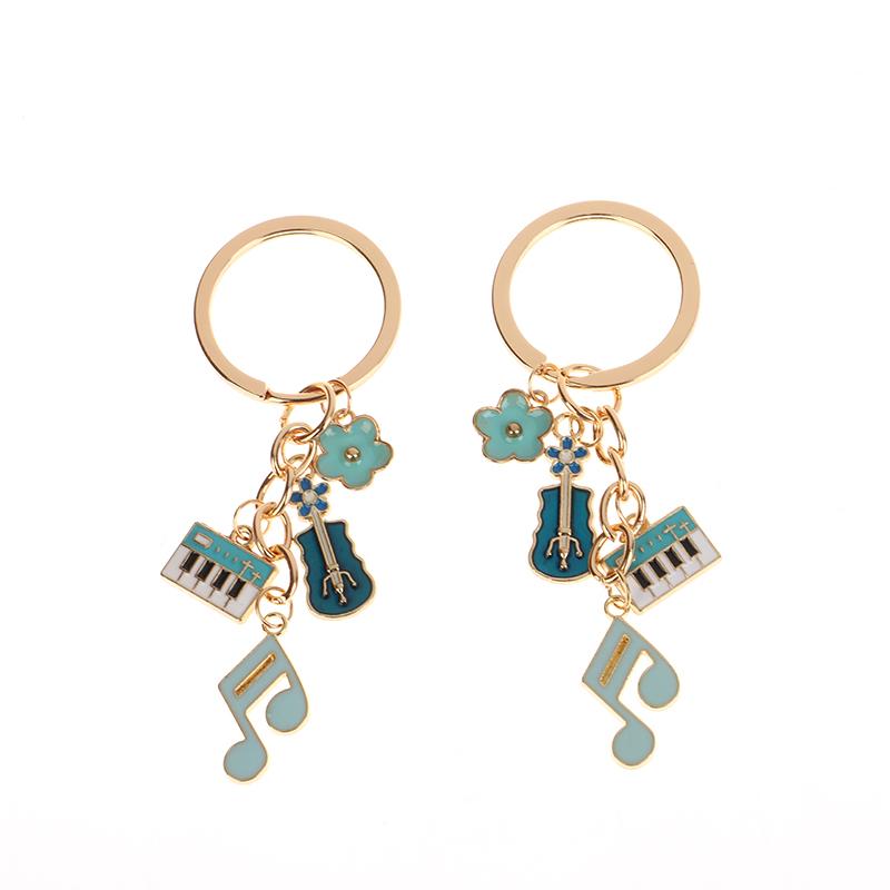 Cute Enamel Mini Musical Instruments Keychain Piano Guitar Keyring Pendants For Women Girls Handbag Decoration Diy Jewelry Gift