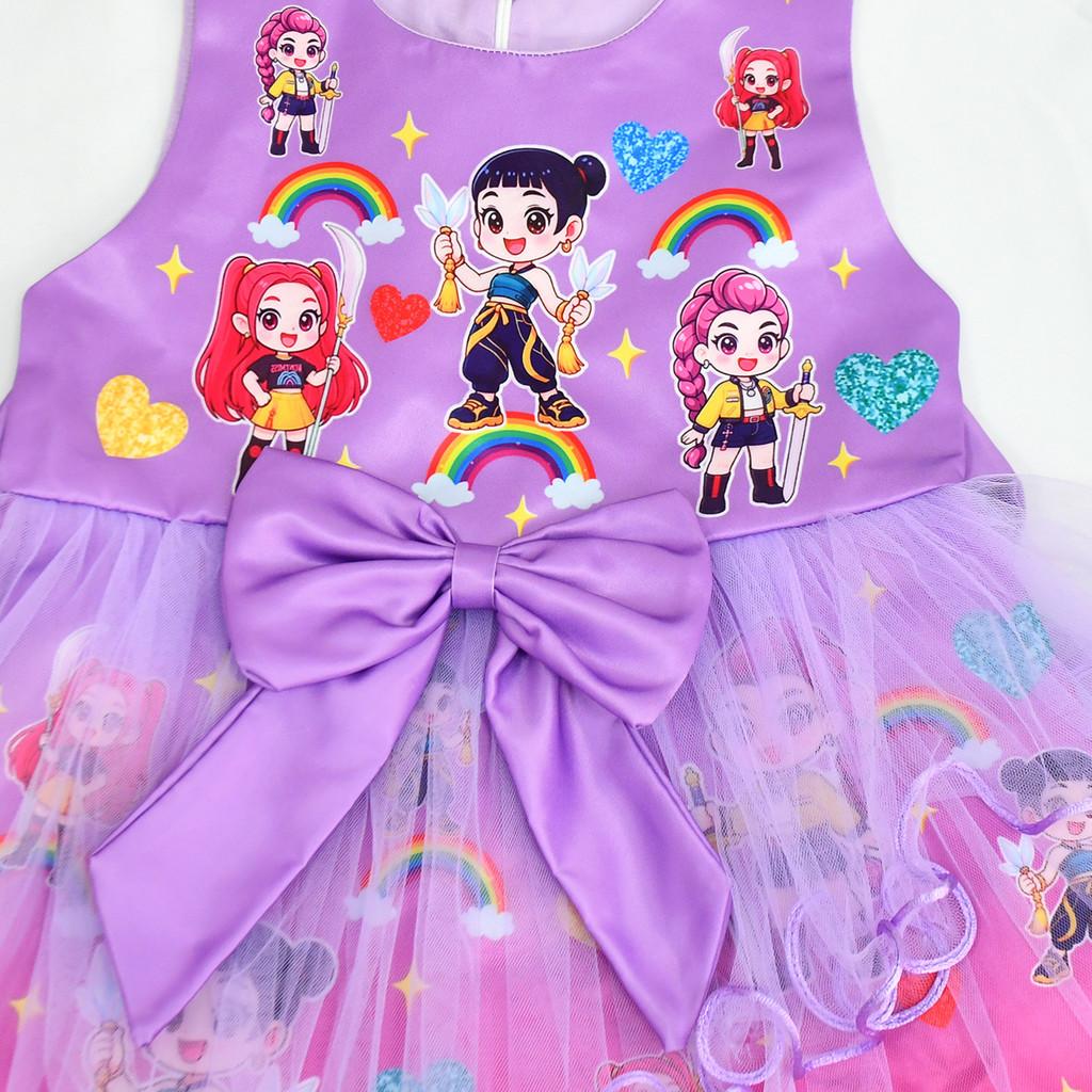 82993 Kid Girls Kpop Demon Hunters Sleeveless Bow Mesh Dress