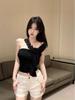 Trendy Lace Patchwork Off-Shoulder Slim-Fit Korean Top