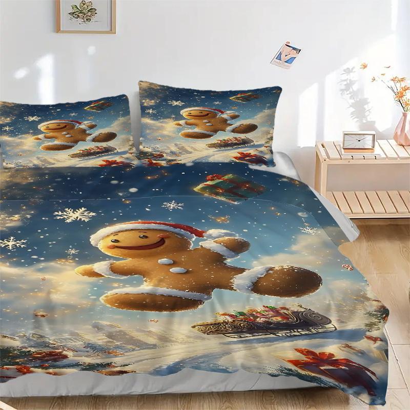 

3 шт. Рождественское имбирное печенье Санта-шляпа Снежинка Домашний комплект постельного белья для ежедневного использования, Декоративная спальня, Гостиная, Отель 1256a 135x200cm
