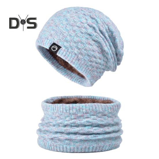 

2 шт./комплект женский зимний шарф шапка комплект толстый вязаный теплый нескользящий эластичный ухо защита ветрозащитный шапка зимняя на открытом воздухе для велоспорта катания на лыжах утеплитель для шеи синий