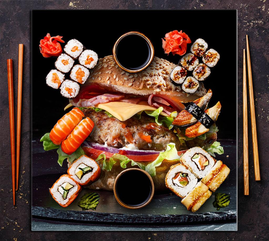 PANEL SZKLANY DO KUCHNI 60x65 Hamburger