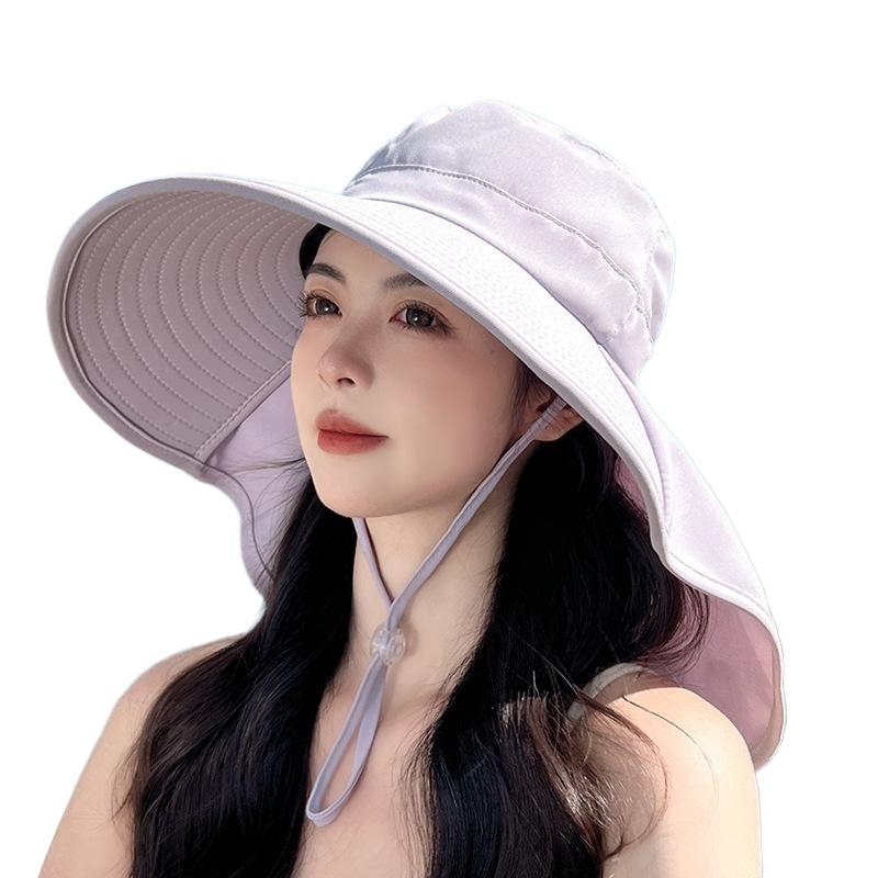 Summer Outdoor Sunscreen Sun Hat with Ponytail Hole Hat Female Korean Version Fashion Big Eaves Shawl Bucket Hat Tide