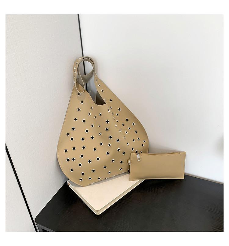 Large Capacity Stylish Rivet Tote Bag For Women Trendy Hollow Design Perfect For Daily Use