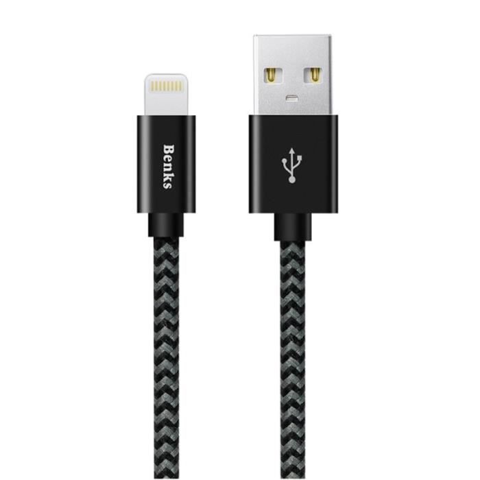 iPhone Cables Benks Amber Braided Nylon 0.25m 2A 8-pin To USB Data Sync Metal Cable for Plus 7 iPhone6 6s iPad Air Mini Black