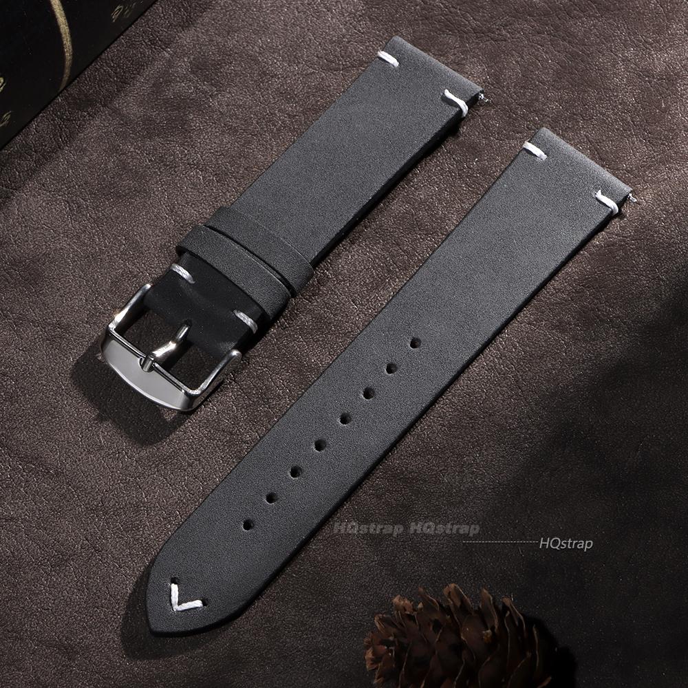 

Vintage Leather Watch Band 18mm 20mm 22mm Stitching Cowhide Strap for Seiko Smartwatch Wristband Handmade Quick Release Bracelet 18mm серый