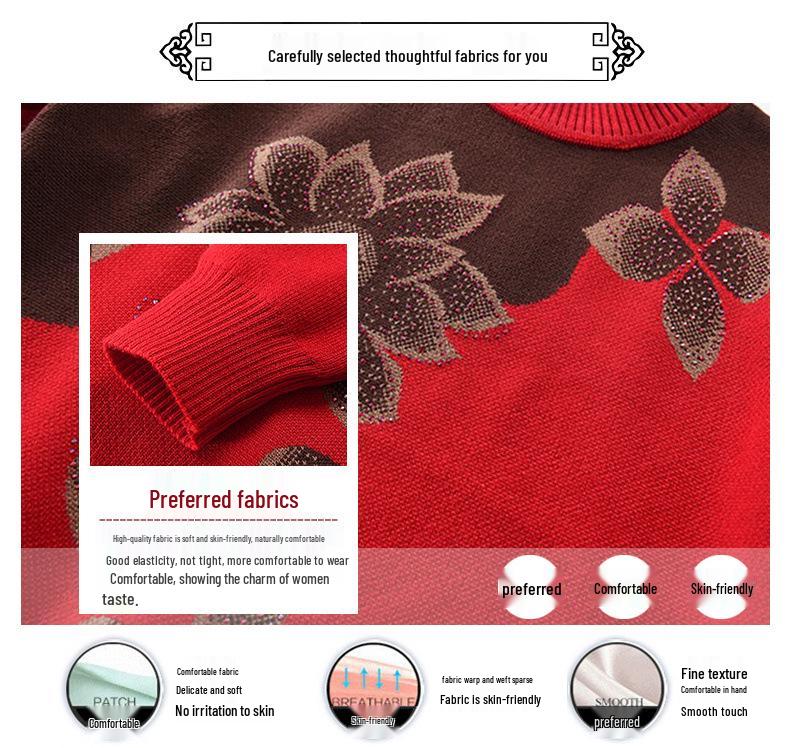 Plus Size Knitted Sweater for Women: Thickened Velvet Autumn and Winter Coat for Middle-Aged & Elderly