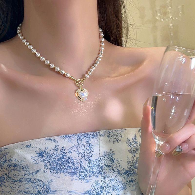 Pearl necklace women' light luxu love new trendy niche deign ene clavicle cha high ene temperament neck cha