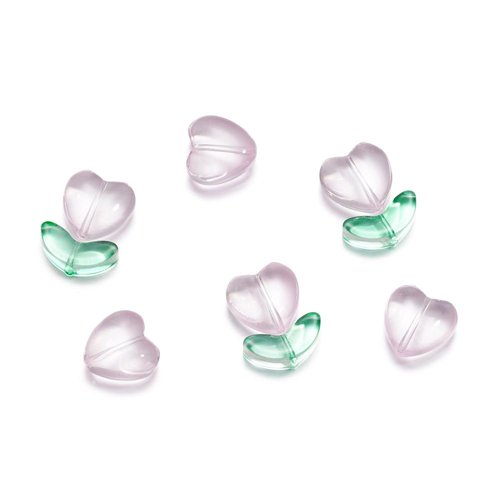 20Pcs/Lot 12*12.3mm Small Flowers Heart Leaves Glass Loose Beads for Jewelry Making Handmade DIY Bracelet Necklace Accessories