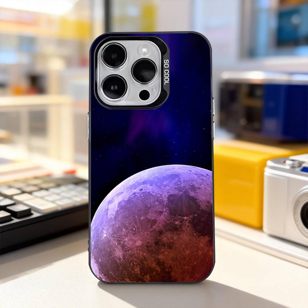 Moon Galaxy Universe Phone Case For iPhone 11,12,13,14,15,16,17,Pro,Max,Plus,E,Air,Mini IMD Matte Black