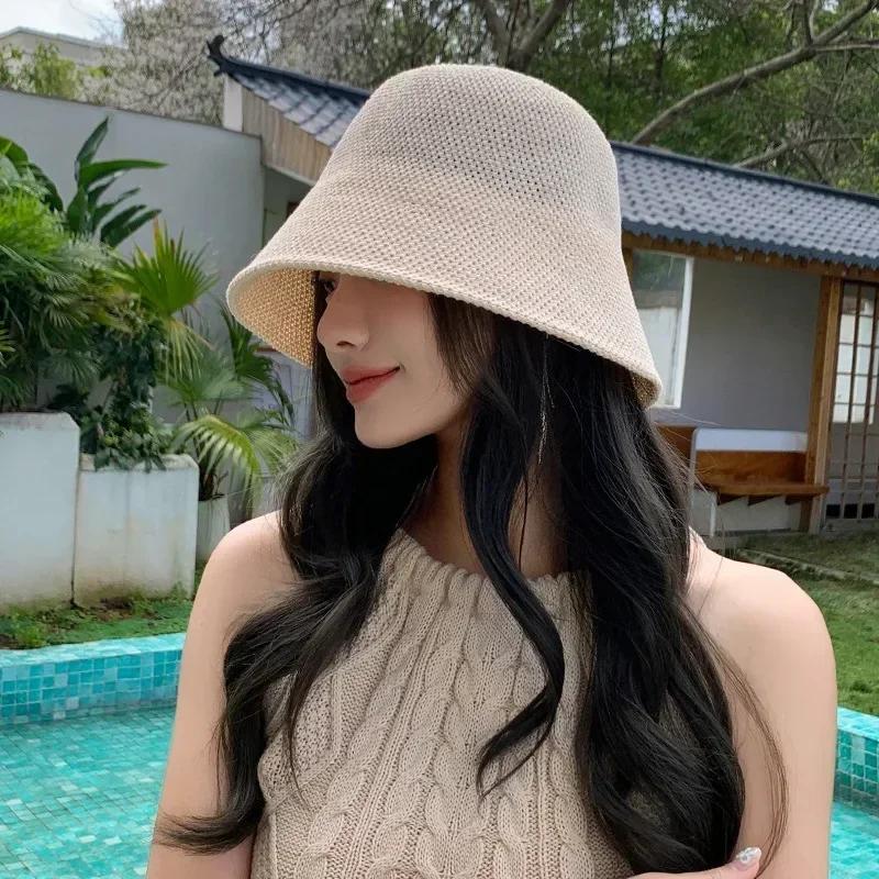 Cappello da Donna a Secchiello Estivo Vuoto Sottile Traspirante Cappello da Sole Femminile Cappello Panama da Spiaggia Pieghevole Outdoor Giapponese Lesure Cappello da Pescatore