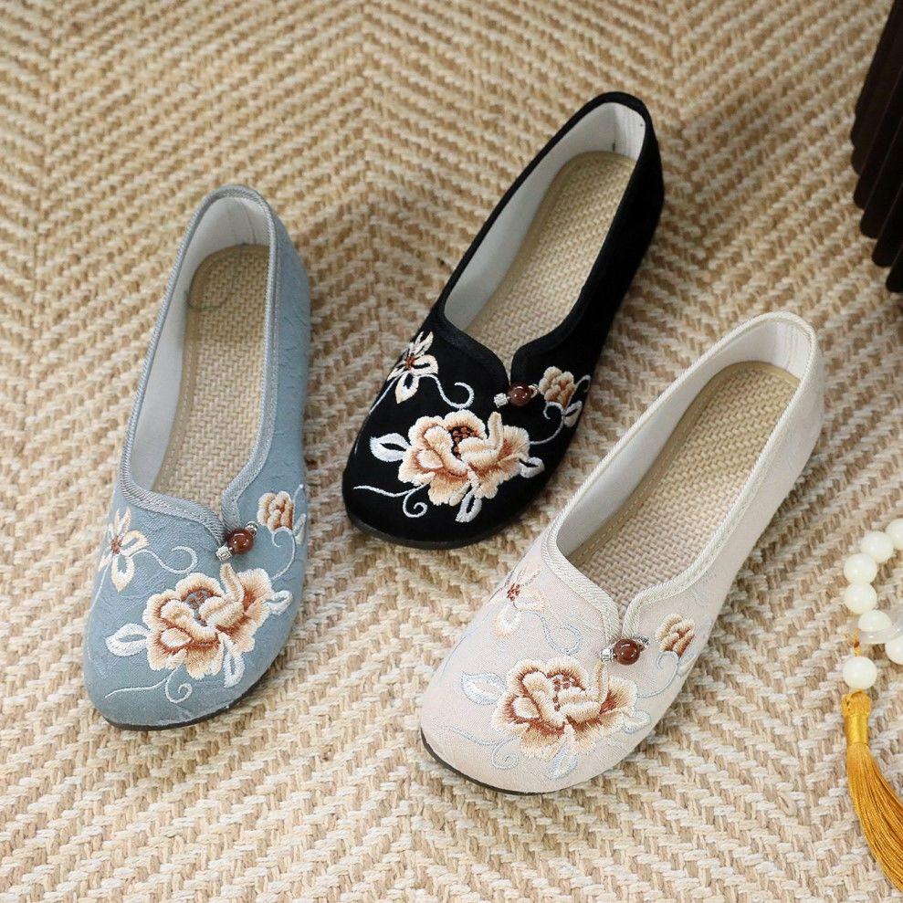 Damen Alt-Peking Stoffschuhe Flach Bequem Mama Bestickte Schuhe Ältere Oma Weichsohlige Damenschuhe