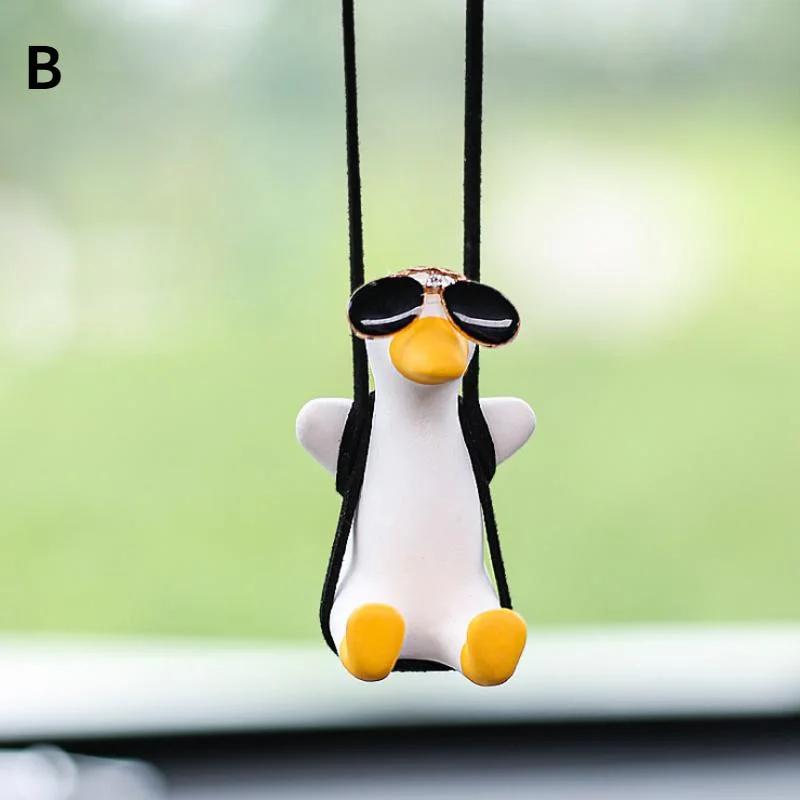 Cute Car Accessorie Duck Pendant Auto Rearview Mirror Ornaments Birthday Gift Couple Accessorie Car Fragrance