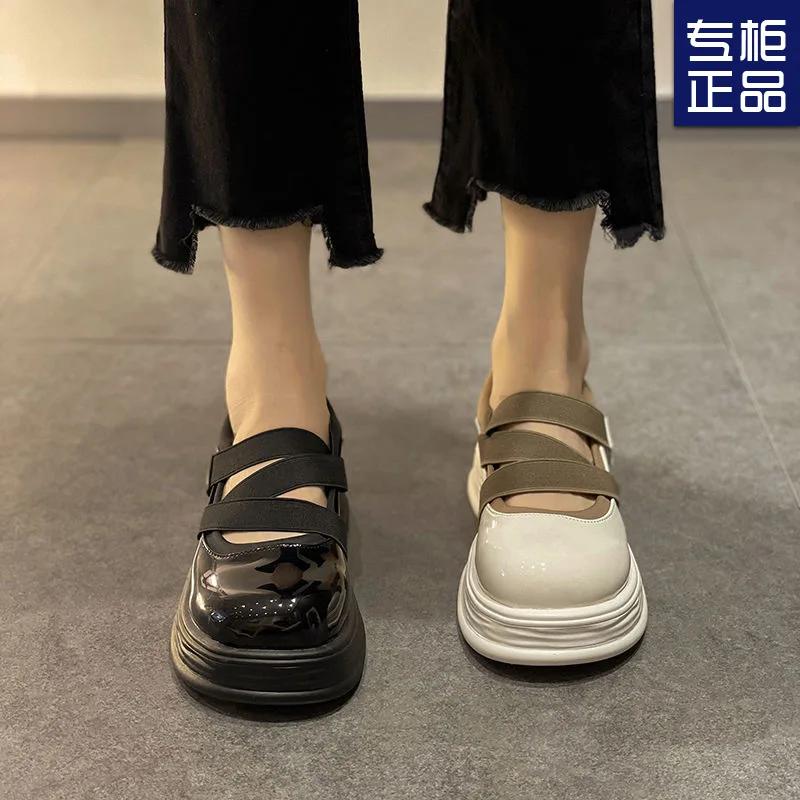 French Mary Jane Women's Shoes Autumn Leather Shoes Casual Non-slip Thick Soled White High Heel Shoes Zapatos Mujer 2025