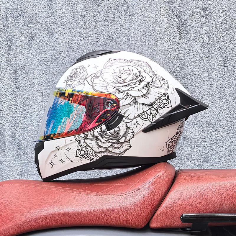 Full Helmet Double Mirror Helmet Men's Four Seasons Universal Hard Hat Female Knight Locomotive Double Lenses