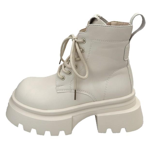 Thick-soled slim Maillard style short boots autumn new British style round head retro small Martin boots women