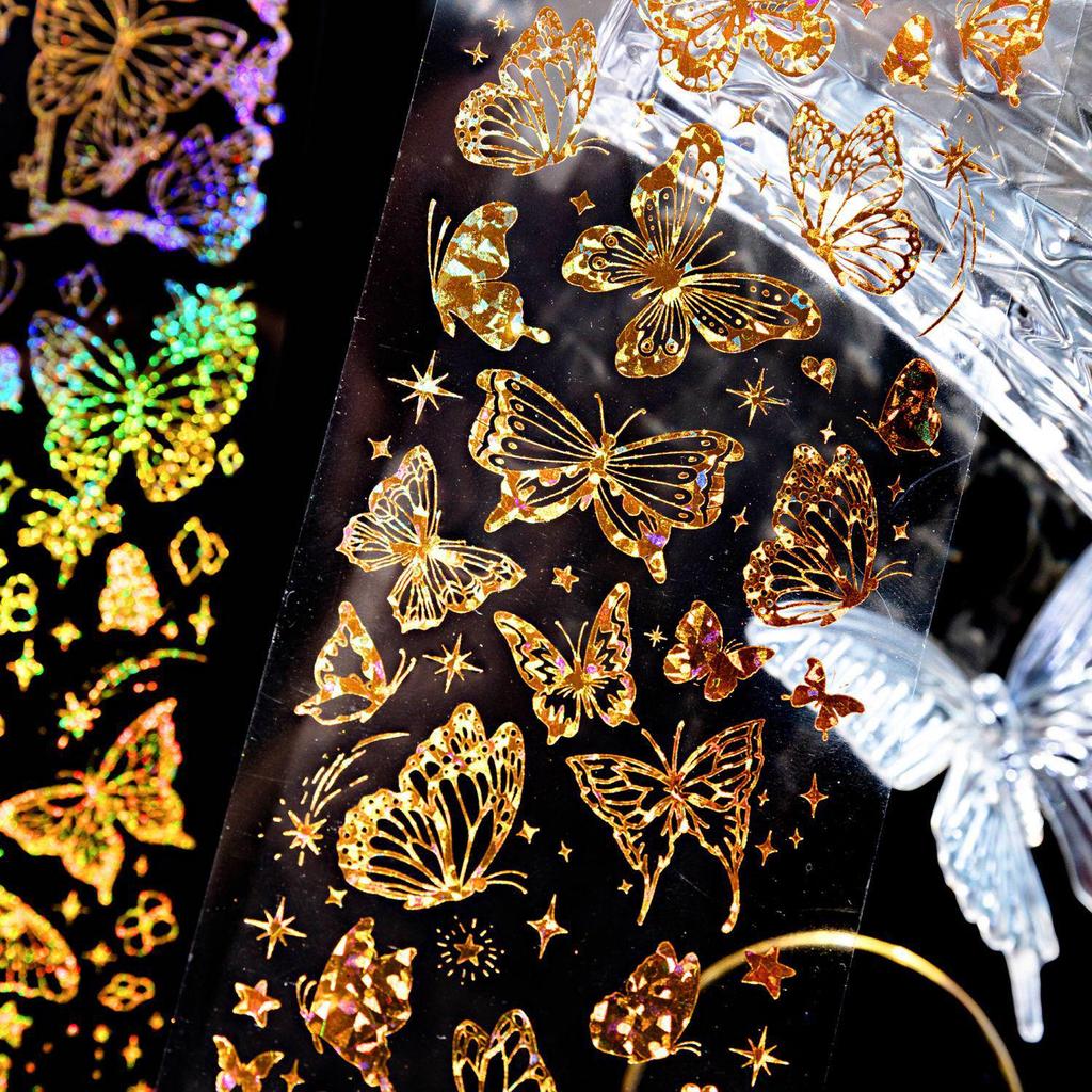 Laser Gold Starry Night PET Stickers for DIY Journals
