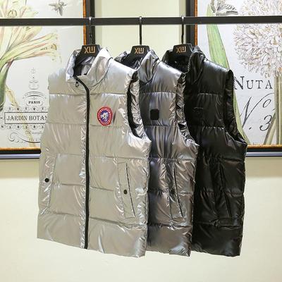 Men's European Style Shiny Sleeveless Down Cotton Vest - Casual Stand Collar Plus Size Gilet