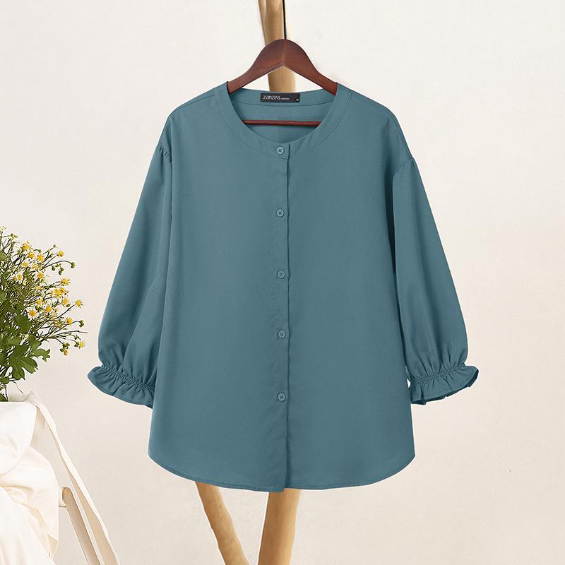 

ZANZEA Женская повседневная однотонная свободная блузка с круглым вырезом и рукавом 3/4 3XL синий