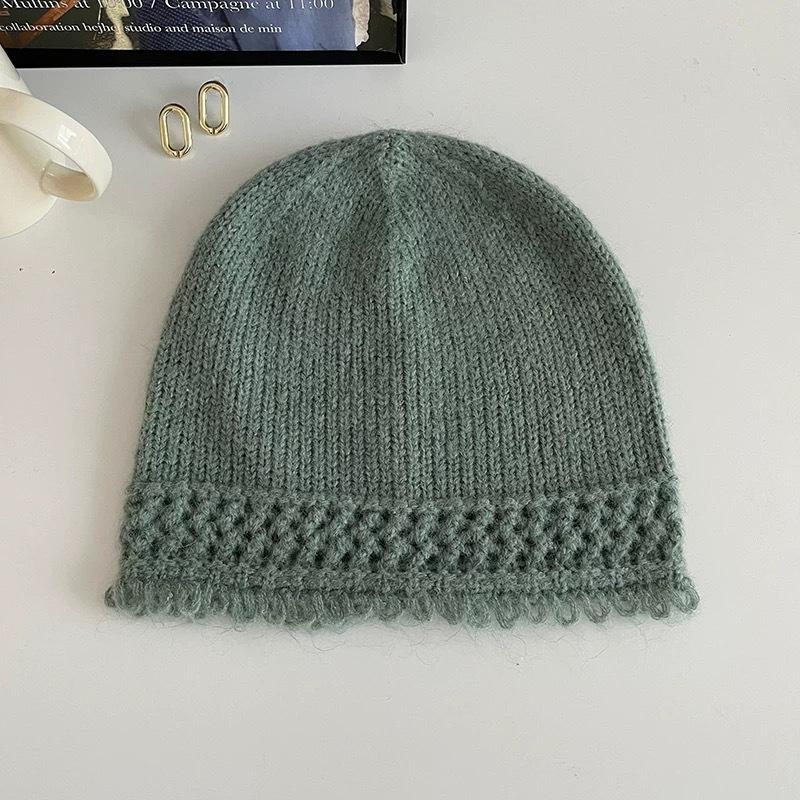 Hollow Lace Breathable Knitted Hat Women's Autumn and Winter Thin Versatile Pullover Hat Baotou Hat Cold Hat Stack Wool Hat