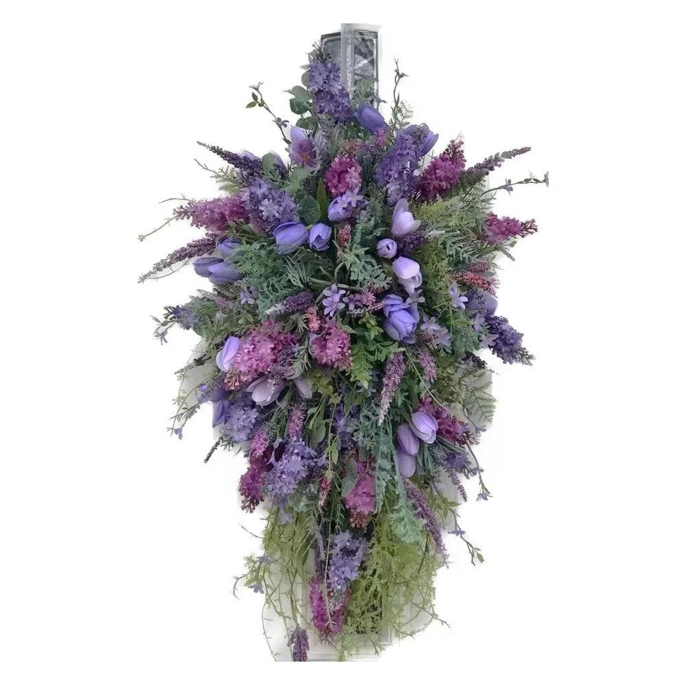 2025 Новый Весенний Венок из Фиолетовых Тюльпанов Летняя Искусственная Цветочная Лавандовая Гирлянда Домашнее Украшение Для Свадьбы Вход Сад Передний 50x30cm