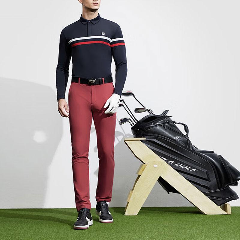 Fila Golf Series Color Block Knitted Long Sleeve Polo Shirt Men Tops Legendary-Blue A11M415217F-NV