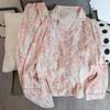 Conjunto de Pijama de Dos Piezas para Mujer con Estampado Floral Otoño Top de Manga Larga con Cuello en V Pantalón con Cintura Elástica 2 Piezas Ropa de Dormir Ropa de Noche Femenina