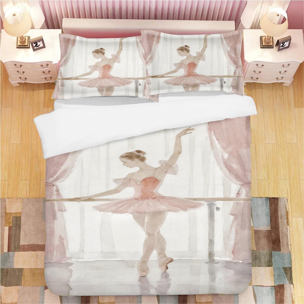 2/3-Pcs Ballet Girl Printed Down Duvet Cover, Various Sizes Of Bedding Decoration, Soft And Machine Washable