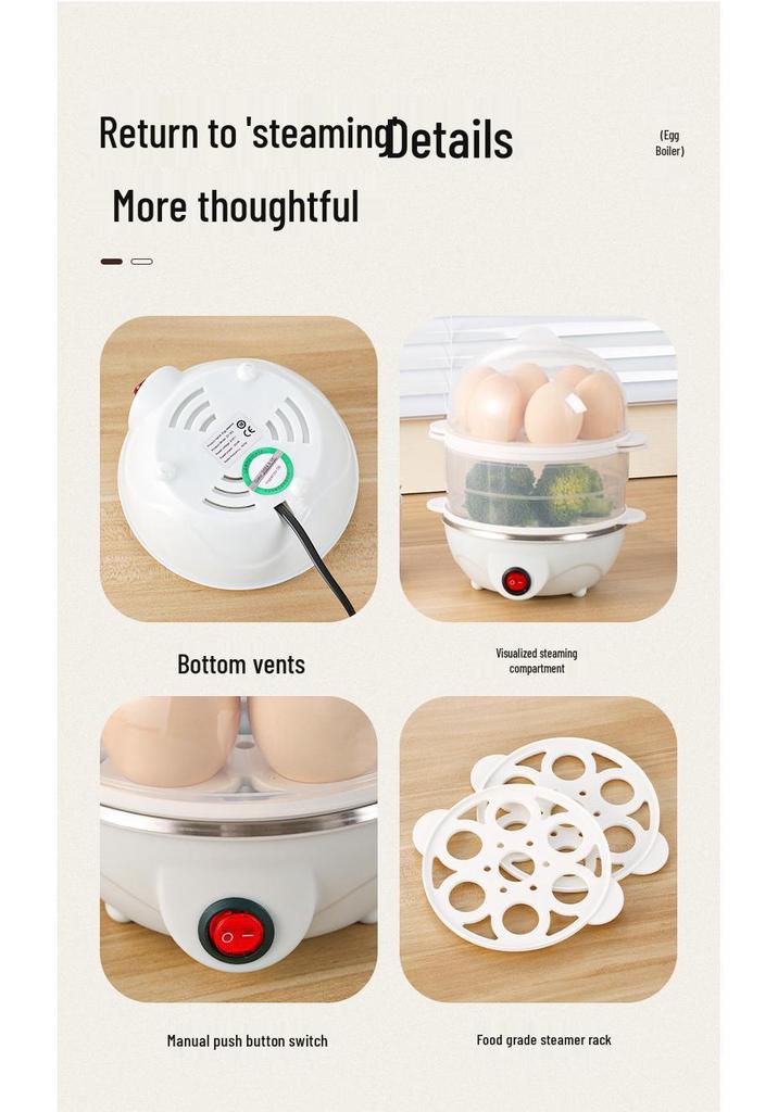 Compact Automatic Egg Boiler & Steamer with Anti-Dry Protection - Perfect for Home Breakfasts