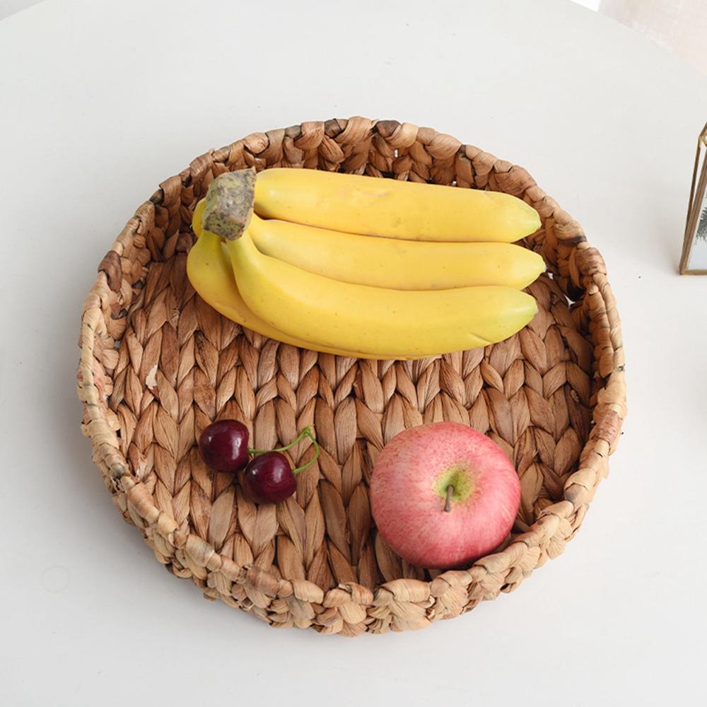 Natural Water Hyacinth Storage Baskets Round Basket Tray Fruit Tray Grass Weaving Storage Serving Trays with Handle