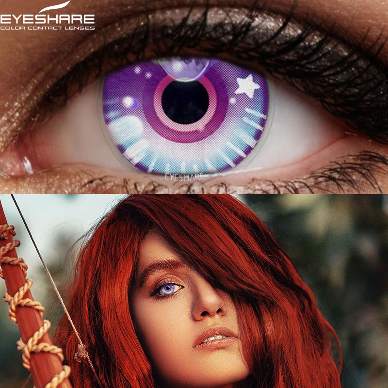 Eyeshare Fargekontaktlinser for øyne 2 stk Anime Cosplay Fargede linser Blå Lilla Halloween-linser Kontaktlinse Skjønnhetssminke