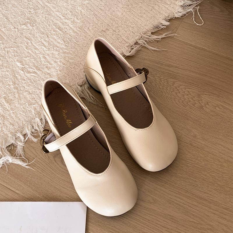 Fashion temperament retro round head versatile thick heel small leather shoes 2025 new with skirt shallow mouth Mary Jane single shoes