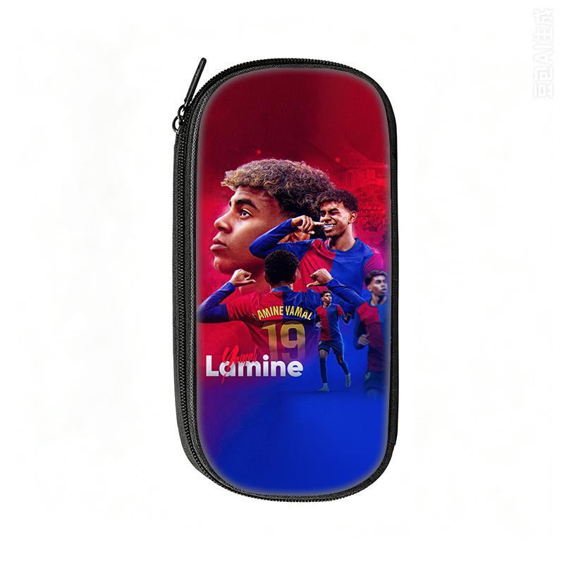 Voetbalster Pennenbak L-Lamin Yamal Patroon Leer Potlooddoos Beste Cadeau Make-up Tas Student Reis Voetbal Sport Potloodzakje brown