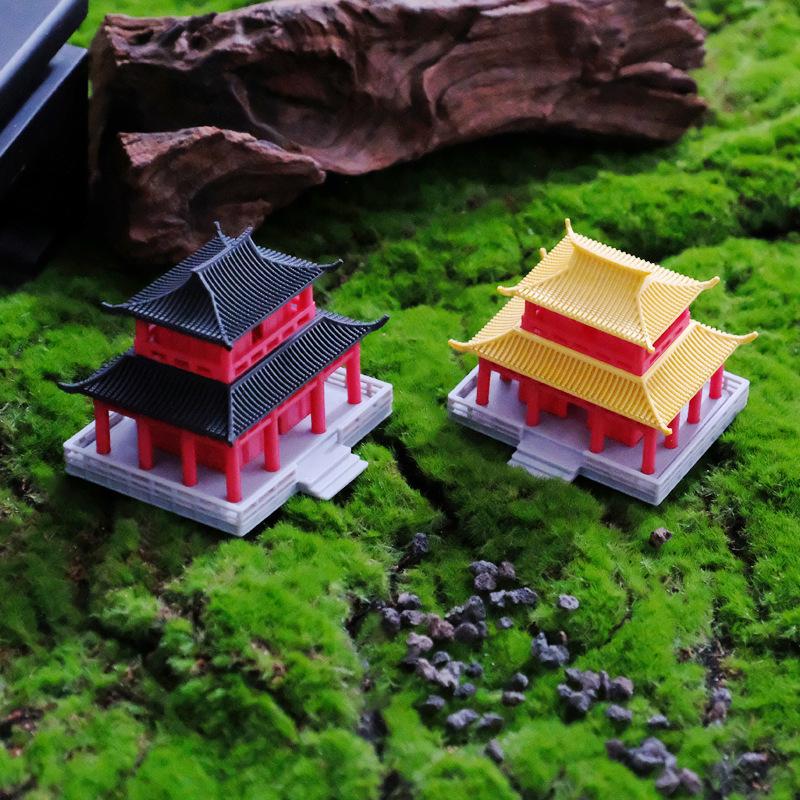 Socha čínské pagody Model starověké budovy Japonská pavilonová dekorace Miniaturní skalka Akvárium Bonsajová ozdoba