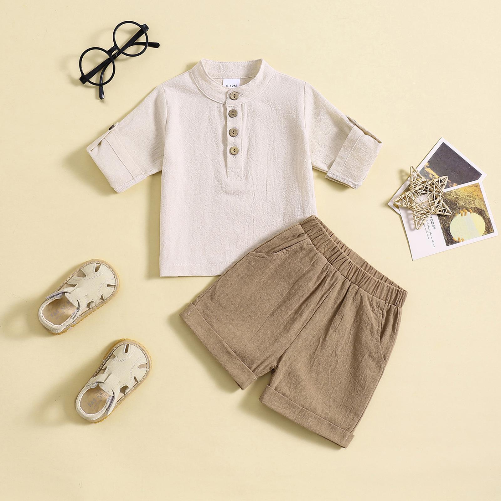 

Детский модный набор в стиле Y2K: Топ с коротким рукавом и круглым вырезом и шорты с подворотами для мальчиков и девочек 6-12 Months верблюд