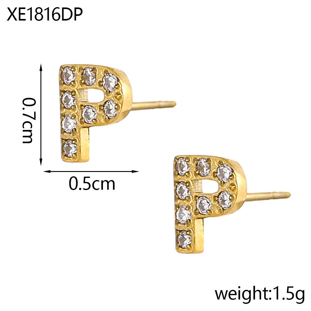 CARLIDANA A-Z Alphabet Initial 26 Letter Stainless Steel Gold Plated Cubic Zircon Paved Fashion Jewelry CZ Stone Stud Earring