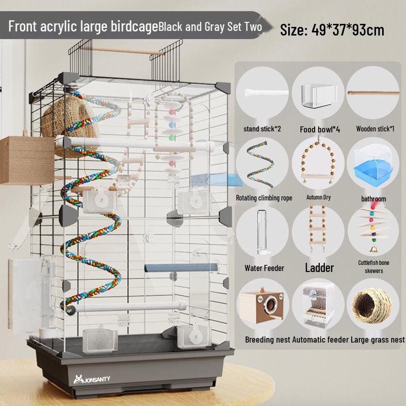 Large Transparent Acrylic Bird Cage with Toilet for Cockatiels and Parrots
